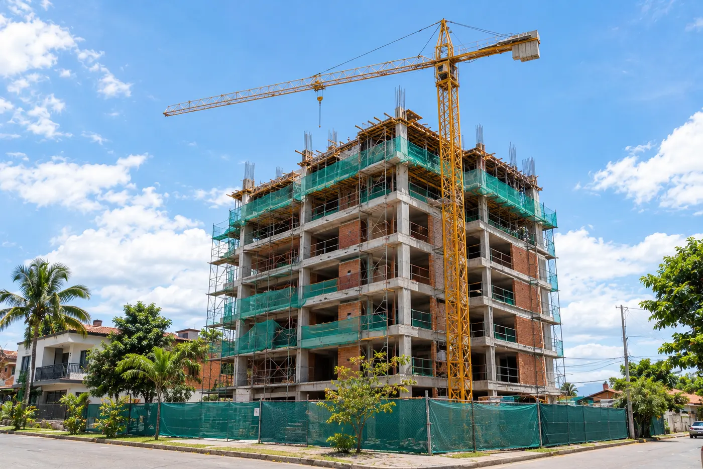 Edificio en construcción con grúa torre